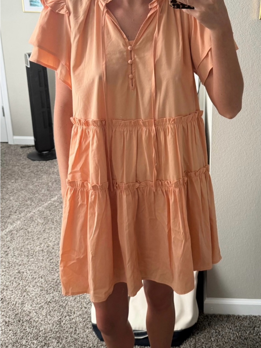 Peach Tiered Short Sleeve Dress
